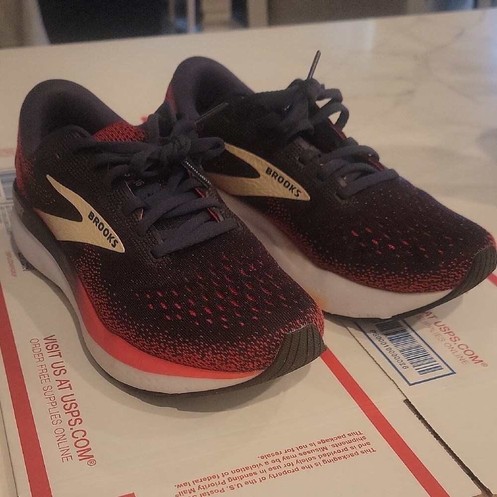 Brooks Black and Red Athletic Sneakers